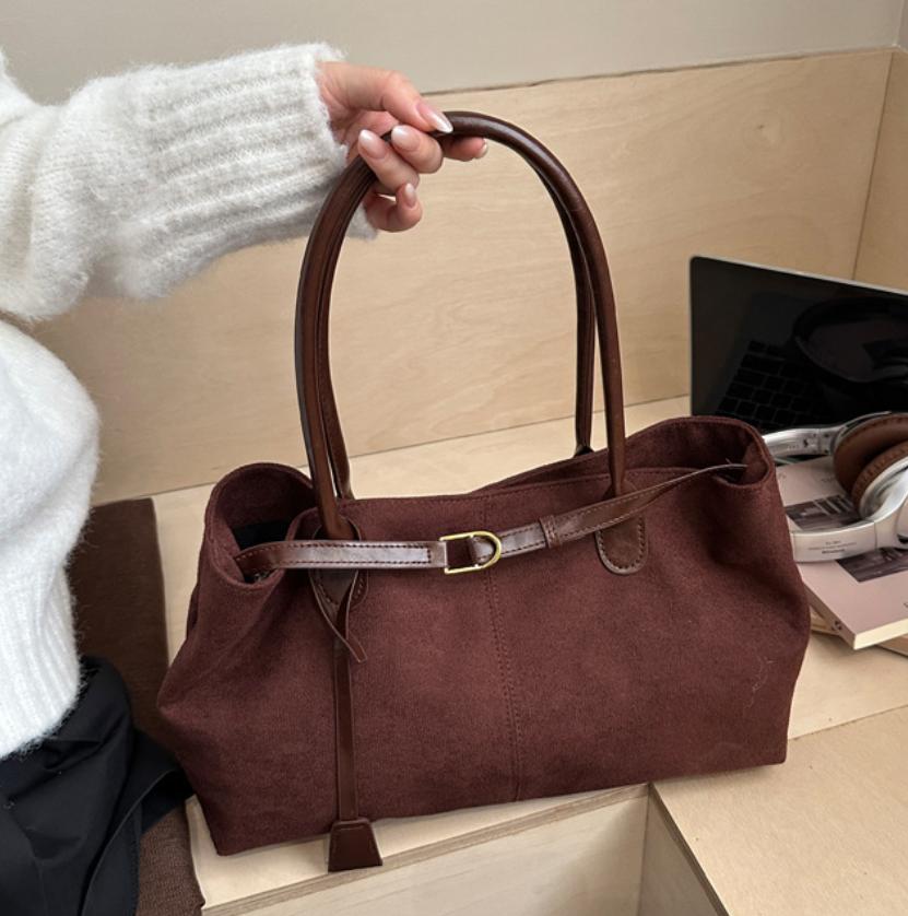 Women Hand Bags For Office - Vintage Faux Suede Handbag, Large Capacity