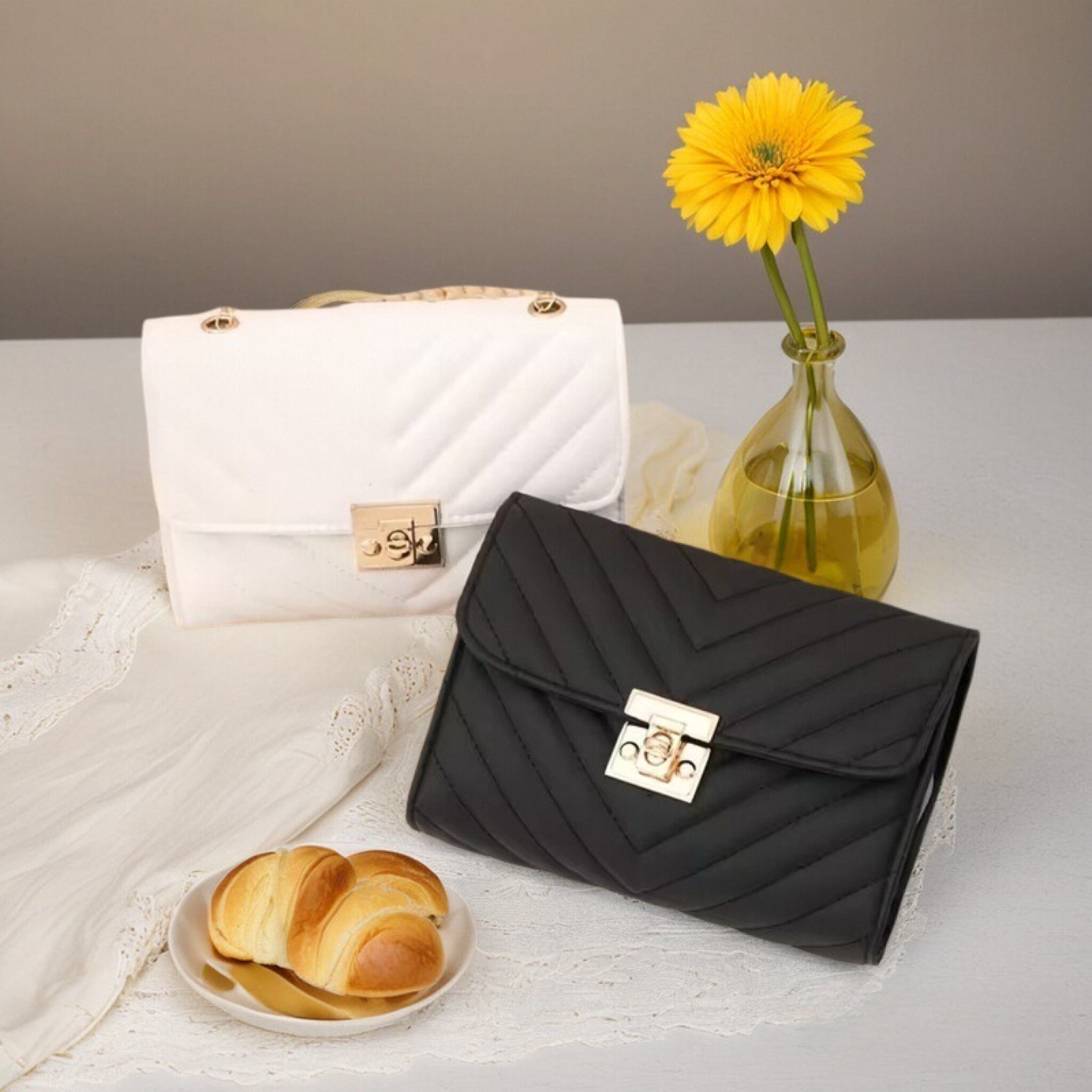Women Bags Louis Vuitton - Luxury V-Chevron Quilted Chain Bag Retro