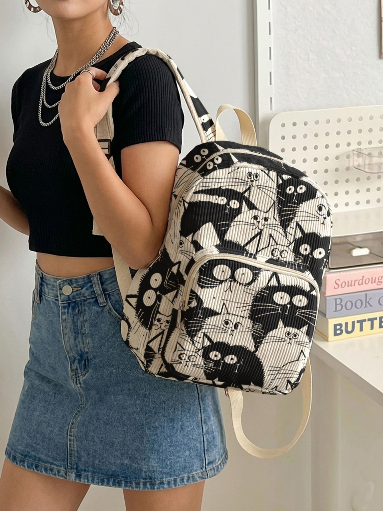 Black & White Cartoon Cats All - Women Bags White recension och pris