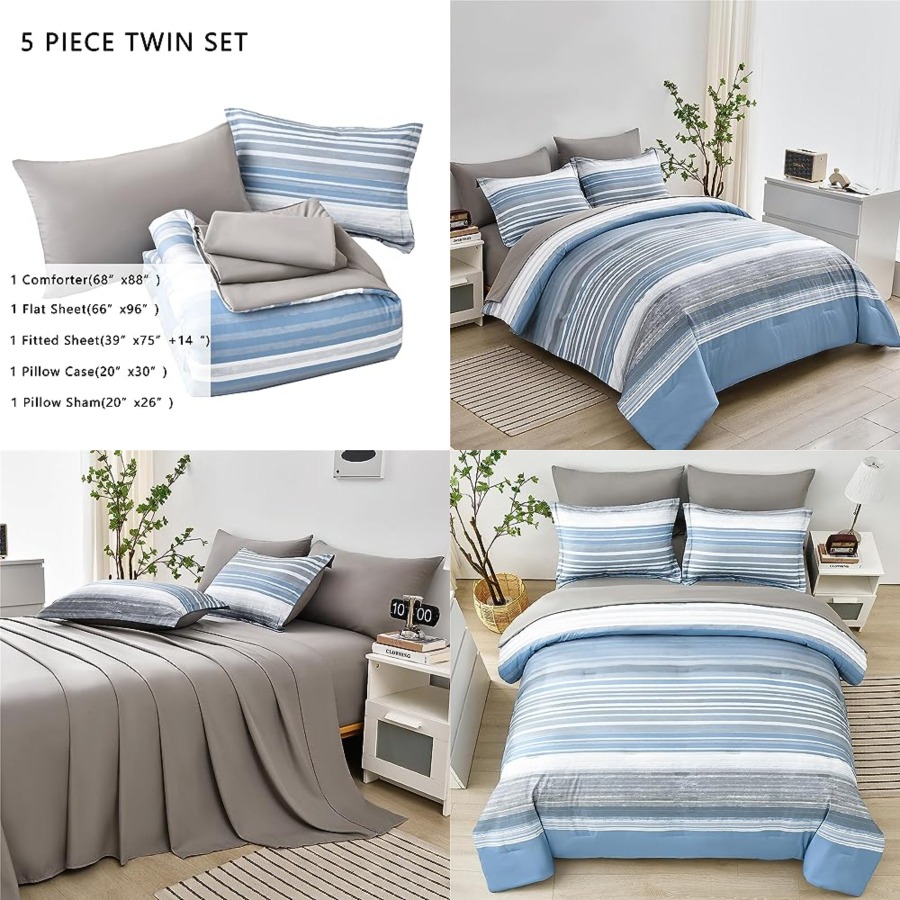 5 Pcs Bed in a Bag Stripe Comf - Women Bags White recension och pris
